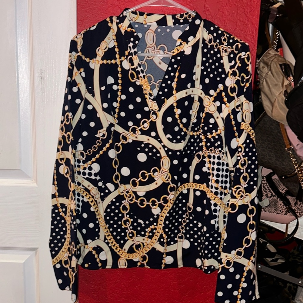 SHEIN Slayr Chain And Polka Dot Print Blouse